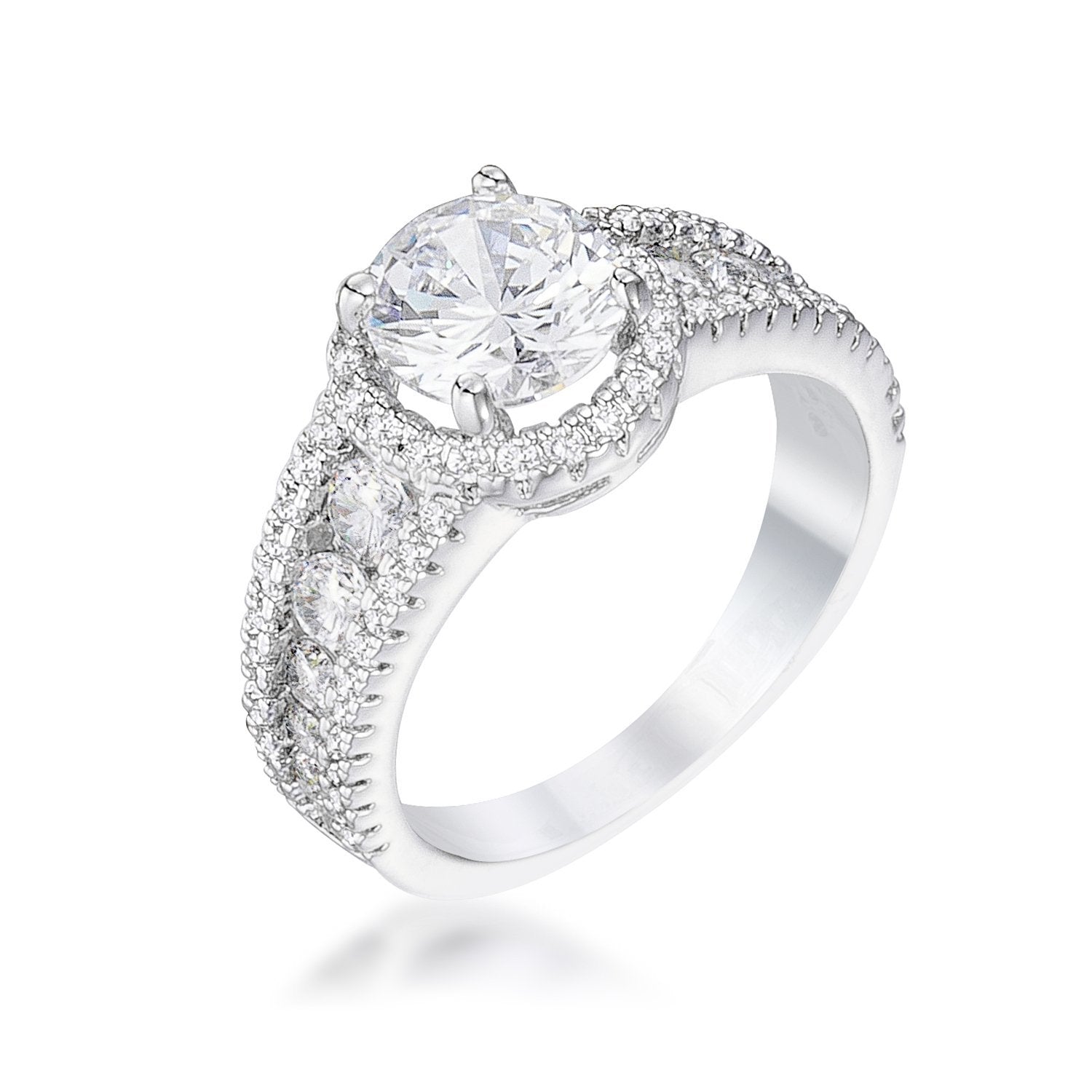 2.1Ct Rhodium Plated Solitaire Engagement Halo Ring