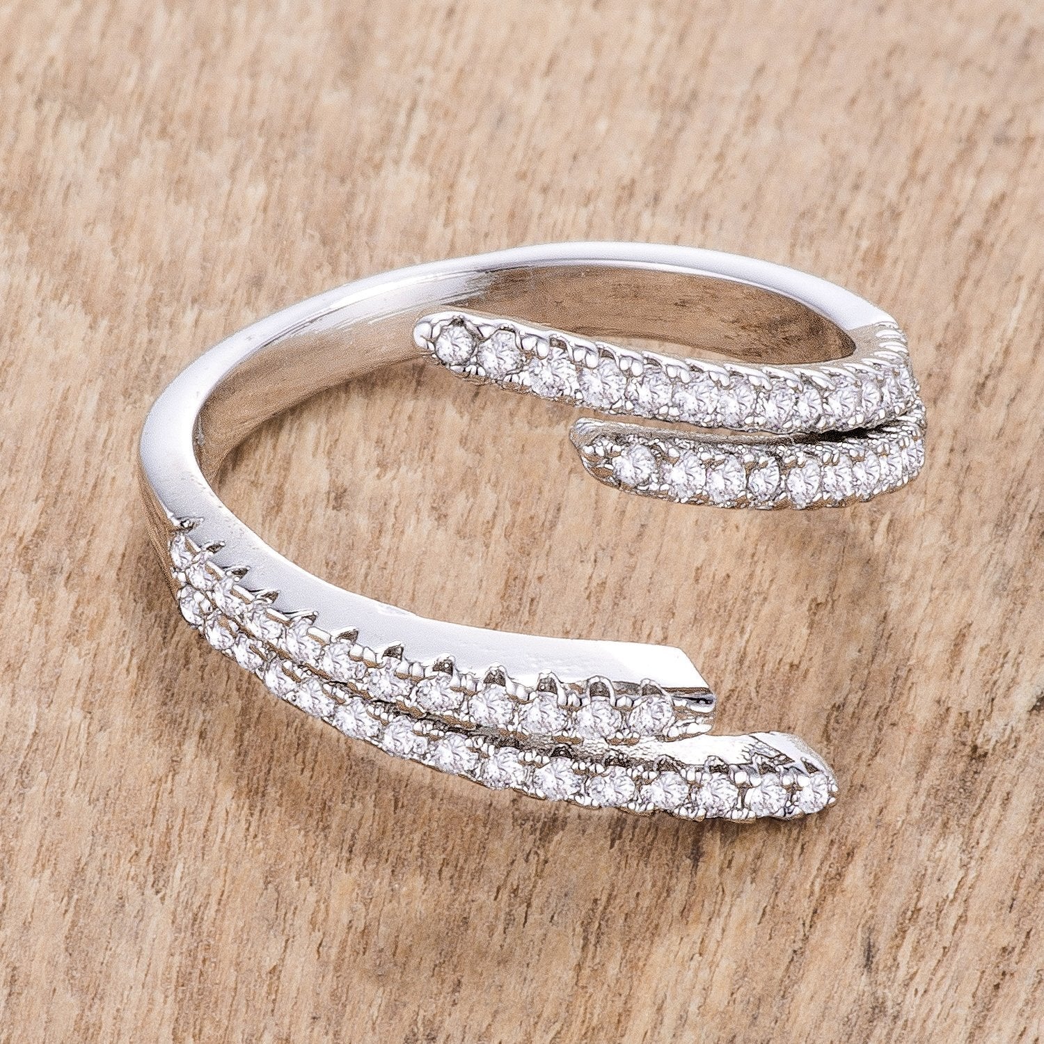1.12Ct Delicate Rhodium Plated CZ Wrap Ring