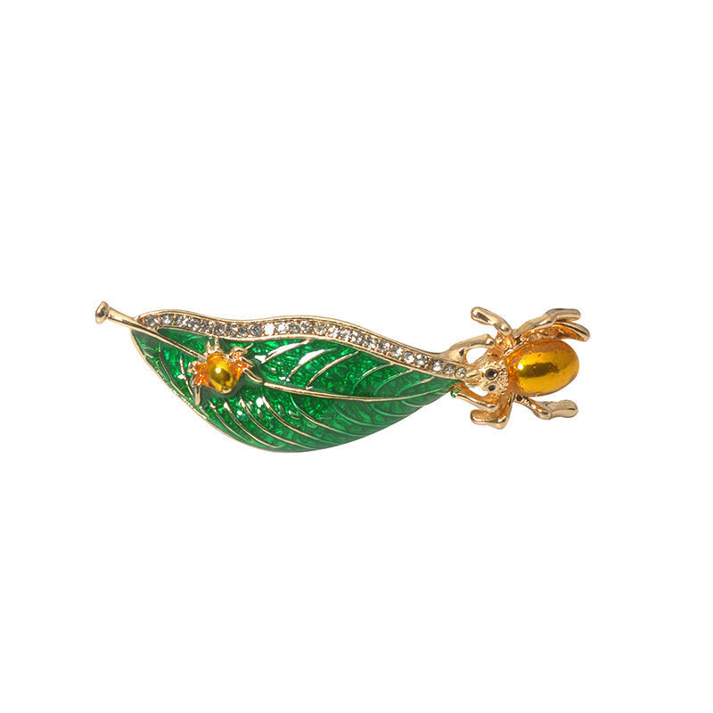 Insect on Leaf Enamel Brooches