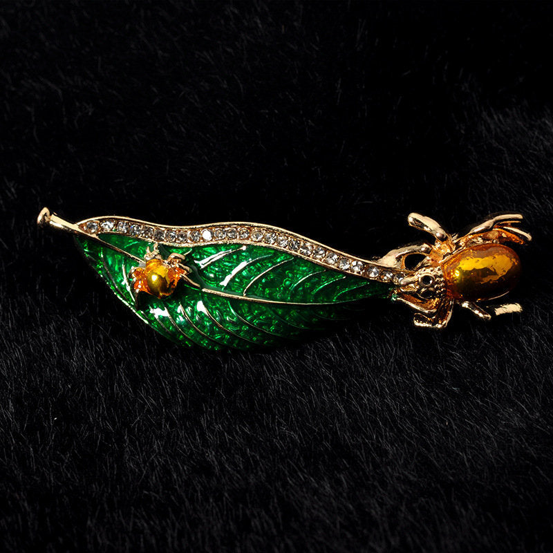 Insect on Leaf Enamel Brooches