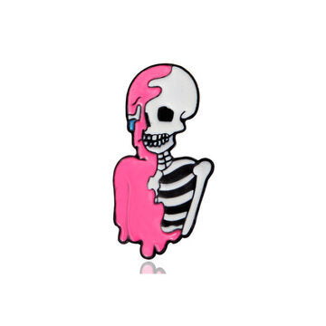 Half Pink Skull Brooch