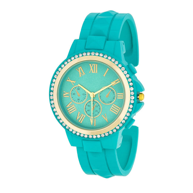 Ava Gold Turquoise Metal Watch With Crystals